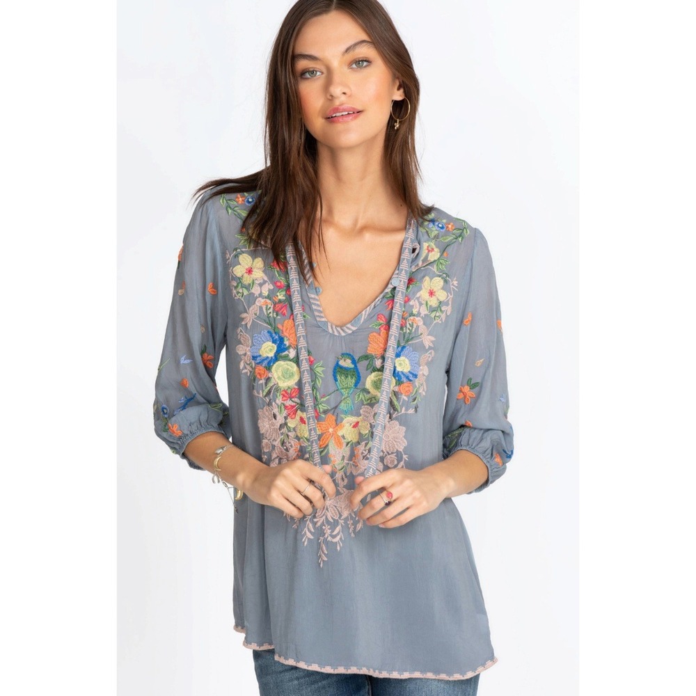 Johnny Was Taifa Embroidered Bohemian Artisan l Chic Blouse Multicolors Women L